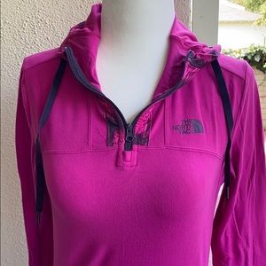 The North Face pink hooded quarter zip pullover